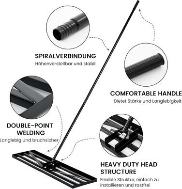 Гребінь для вирівнювання газону 75x25 см, садовий рівняч з подовженою ручкою 190 см для двору та саду