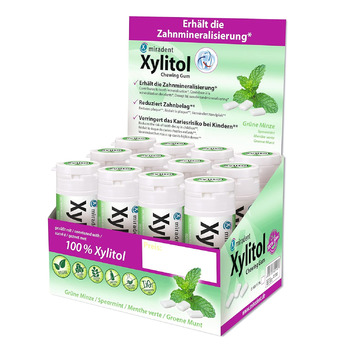 Жувальна гумка miradent Xylitol Dental Care м’ятна – 12 шт. без цукру, з ксилітом, веганська, профілактика карієсу