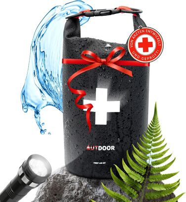Аптечка зовнішня - DIN13167 - Водонепроникна та легка - Розроблена разом з лікарями - Аптечка для піших прогулянок, скелелазіння,