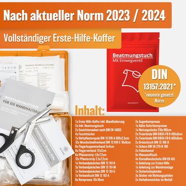 Аптечка HELDENWERK за новим стандартом DIN 131572021 з настінним кріпленням та наклейкамиУніверсальна аптечка для бізнесу, домогос