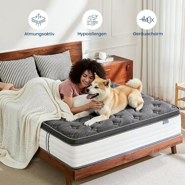 Матрац Coolvie 90x200 см, висота 25 см, ортопедичний та ергономічний пружинний матрац, 7-зонний комфортний пінопласт, рівень жорсткості 3, пружинний сердечник кишенькової форми з ізоляцією руху, сертифікований Oeko-Tex, 90x200x25 см