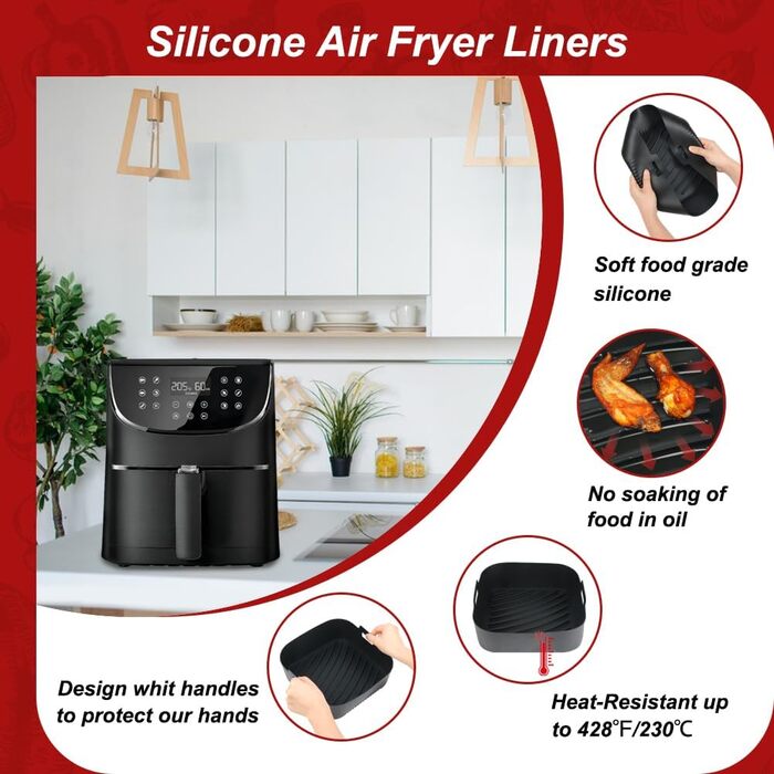 Силіконова форма YQL для фритюрниці, повторне використання XXL Bar Силіконова фритюрниця Аксесуари Аерофритюрниця Силіконова каструля сумісна з фритюрницею Philips 6.2L-8.3L/Russell Hobbs 8L/COSORI 5.5L-6.4L