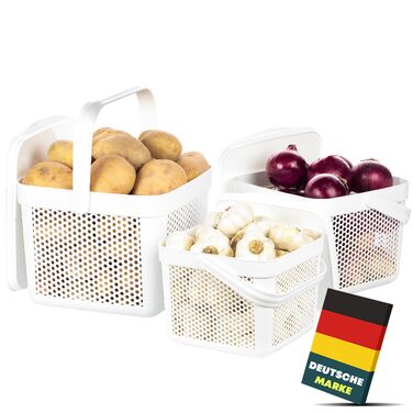 Набір із 3 ящиків для зберігання картоплі uandu Ящик для картоплі на кухню, ящик для цибулі та часнику, кухонний органайзер, білий набір із 3 предметів (5 л 8 л 12 л)