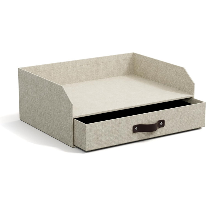 Лоток для листів BIGSO Walter з вбудованою шухлядою практичне місце для зберігання листів, документів тощо система організації з ДВП з папером, що імітує лляну тканину бежевий