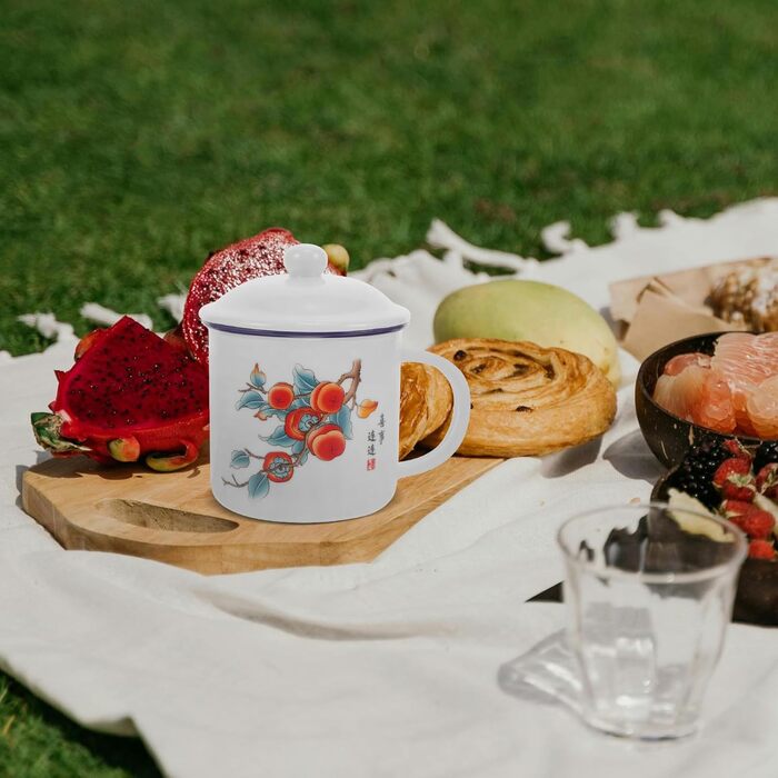 Вінтажна емальована кружка Homoyoyo з кришкою, багатофункціональна товстостінна емальована кавова кружка, кружка для напоїв на свіжому повітрі для кемпінгу та офісу