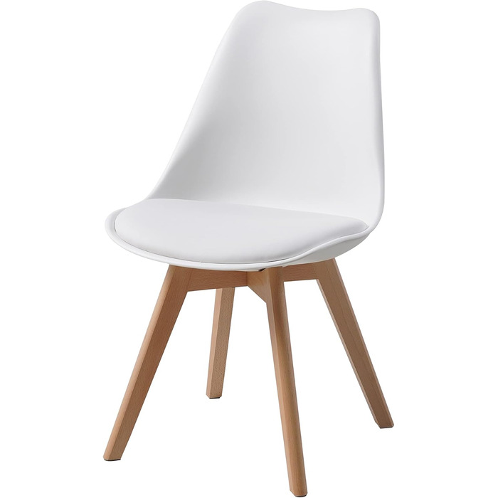 Обідні стільці ALBATROS, комплект з 4 шт. , AARHUS, білий - ніжки з масиву бука, скандинавський ретро-дизайн, зручне крісло-ракушка - елегантний кухонний стілець, обідній стілець для обіднього столу, білий бук комплект з 4 шт.