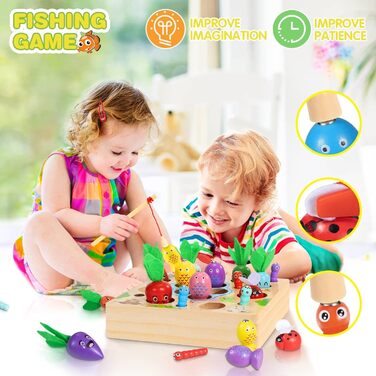 Іграшки COOLJOY Монтессорі від 1, 2, 3 років і старше, гра Складання моркви, деревяна магнітна рибалка, деревяна іграшка для розви