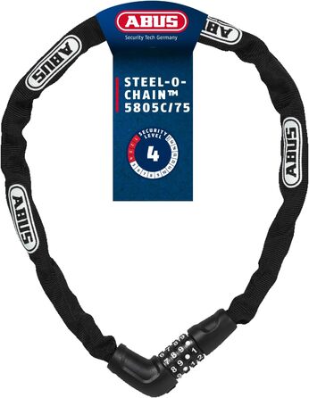 Ланцюговий замок ABUS Steel-O-Chain 5805C кодовий замок виготовлений зі сталевого ланцюга товщиною 5 мм рівень безпеки ABUS 4, чорний, 75 см, одинарний