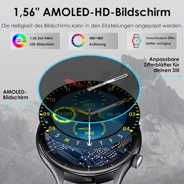 Новий смарт-годинник 2026 року для чоловіків з ЕКГ/монітором батареї/ІМТ/ВСР/сечовою кислотою/світлодіодним підсвічуванням, круглий AMOLED-годинник 1,56 дюйма з 24-годинним монітором артеріального тиску/SpO2/пульсометром, монітором сну/апное, екстреним ви