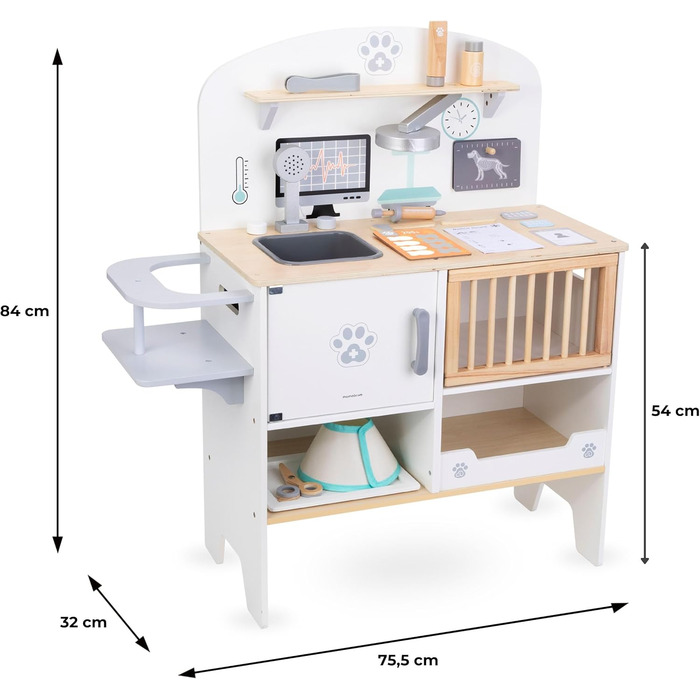 Мамабрум, лікарня для тварин - набір з дерева, ліки, рентген, медичне приладдя, картка лікаря, медичний нашийник, для дітей іграшкова лікарня для тварин