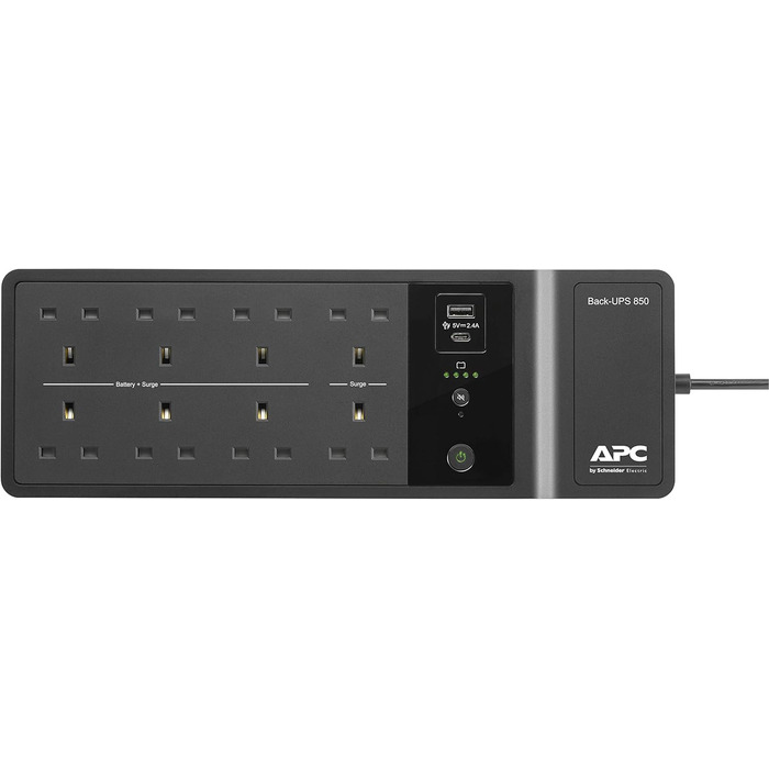 Джерело безперебійного живлення APC by Schneider Electric ES - BE650G2-Великобританія - 650 ВА (8 виходів, захист від перенапруг, 1 USB-порт для заряджання) (850 ВА / 520 Вт)