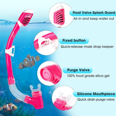 Дитячі окуляри для дайвінгу 180 Панорамна дитяча маска для снорклингу, маска для дайвінгу із захистом від запотівання, загартована скляна маска для плавання, силіконова маска для дайвінгу для хлопчиків та дівчаток, окуляри для плавання з кришкою для носа 