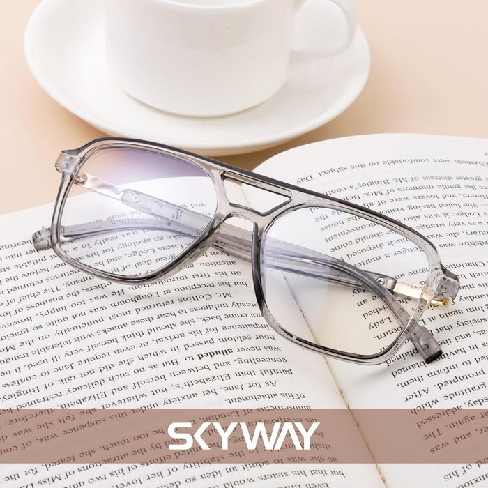 Комп'ютерні окуляри SKYWAY Retro Pilot з фільтром синього світла для жінок та чоловіків, класичний квадратний вінтажний стиль 70-х, захист від втоми очей, без діоптрій, чорний/сірий