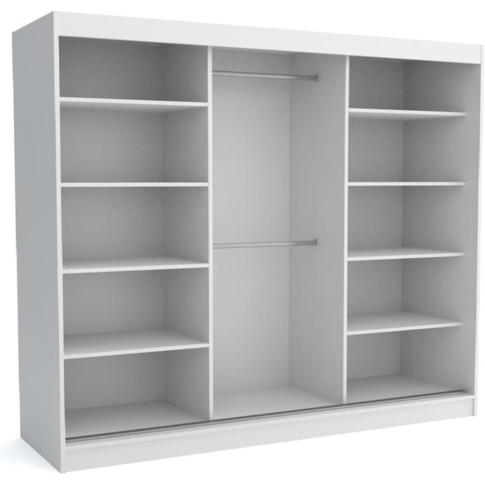 Шафа з дзеркалом шириною 240 см Windsor Tomy I Шафа для спальні з 2 рейками для одягу та полицями для одягу I Шафа Біла Біла - Дзеркало 240 см