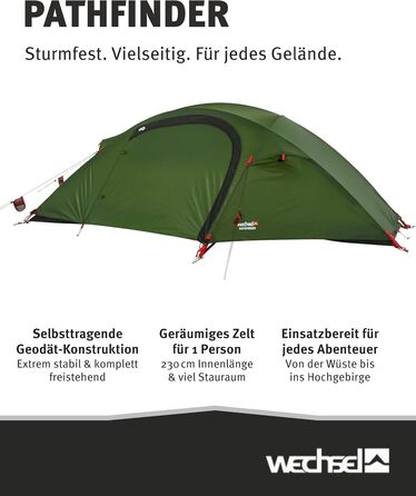 Трекінговий намет Wechsel Pathfinder I Геодезичний намет на 1 особу I Штормостійкий експедиційний намет I Компактний та портативний I Ідеальний намет для кемпінгу, пішого туризму, трекінгу та їзди на велосипеді