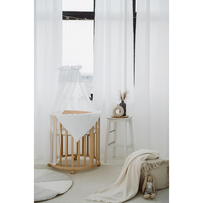 Дитяче ліжко Waldin Oval, комплект трансформованого 7-в-1, ліжечко, дитяче ліжечко з матрацом, пеленальний столик, приліжкове ліжечко, натуральне дерево, комплект тканини не входить до комплекту