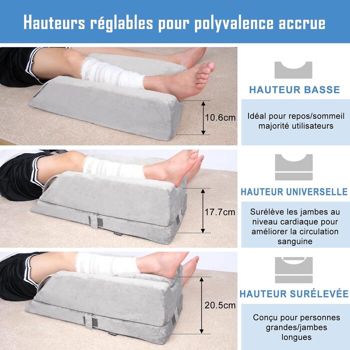 Клиноподібна подушка для ніг, регульована по висоті на 4 рівні, ідеально підходить після операцій, травм або для відновлення, подушка для ніг з піни з пам&39яттю форми, 3 ручки, знімна вставка, чохол, який можна прати