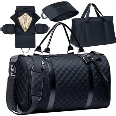 Дорожня сумка GARPROVM Suit Bag для жінок, трансформована сумка для одягу 3 в 1 з дизайном 2 мішків та знімною ручною поклажею, водонепроникна сумка для одягу на вихідні для подорожей без складок (чорна)