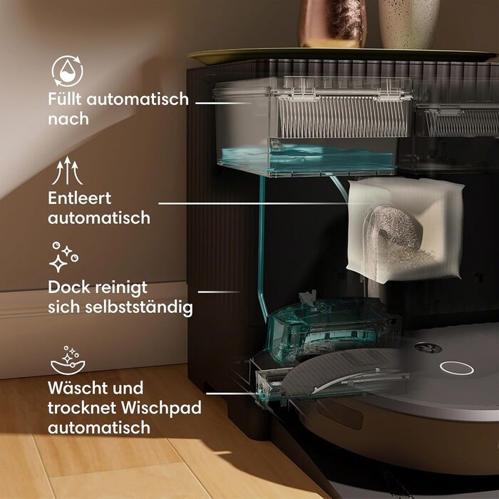 Робот-пилосос 2-в-1 зі станцією - самоочищення/заповнення та очищення швабри - мапує та запам'ятовує навколишнє середовище - розпі