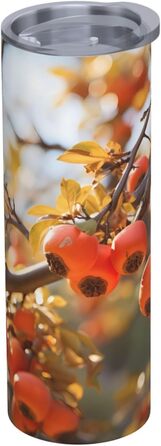 Кухоль з прямою трубочкою, 590 мл, принт хурми, дорожній кухоль, підходить для кемпінгу, офісу та дому