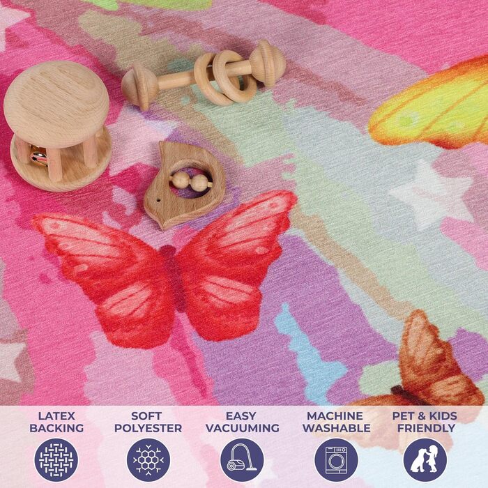 Дитячий килимок SUPERIOR Chasing Butterflies з поліестеру плоского плетіння для приміщень з нековзною нижньою частиною, 1,52 м х 2
