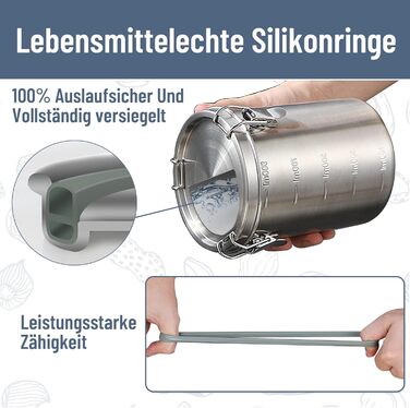 Контейнери для зберігання з нержавіючої сталі Nicelock, набір з 3 шт. , з кришками, герметичні кавові каністри, контейнери для зберігання продуктів, легкий та гігієнічний матеріал - набір з 3 предметів з нержавіючої сталі на 500 мл, 1000 мл та 1600 мл (52