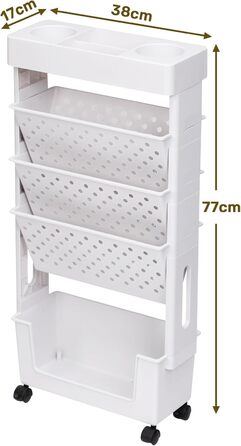 Невеликий книжковий візок, книжкова шафа з колесами, візок для рукоділля, вузький візок для зберігання, 5 ярусів, візок з книжковою полицею для вітальні, спальні, офісу, бібліотеки, чисто білий