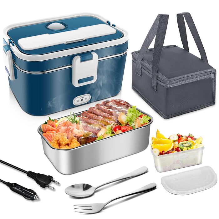 Електричний ланч-бокс 120 Вт 3-в-1 12 В/24 В/220 В Електричний ланч-бокс з підігрівом 1,8 л Портативний знімний ланч-бокс з вставкою та сумкою з нержавіючої сталі
