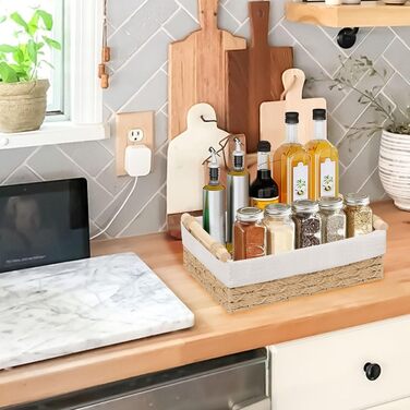 Набір плетених кошиків для зберігання з 2 предметів, плетений кошик ручної роботи в стилі бохо, декоративний кошик з ротанга з ручками та підкладкою, кошик-полиця, кошик для ванної кімнати, органайзер для пеленального столика (бежевий)