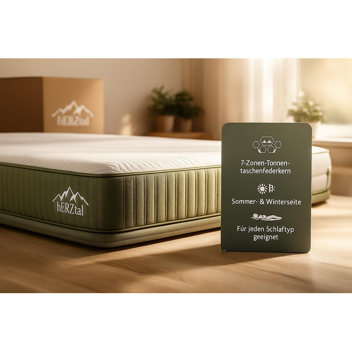 Зонний пружинний матрац кишенькової форми 90x200 см висота 18 см, універсальний, точково-еластичний та повітропроникний, літня/зимова сторона, знімний чохол, який можна прати (60C), сертифікований 90 x 200 см, 7-