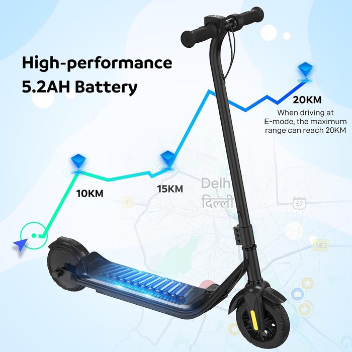 Електричний самокат EVERCROSS E6 для дітей, легкий 7-футовий електросамокат для 6-12 років, електросамокат із запасом ходу до 20 км та 7-кольоровими фарами, 3 режими швидкості (8, 12, 16 км/год), чорний