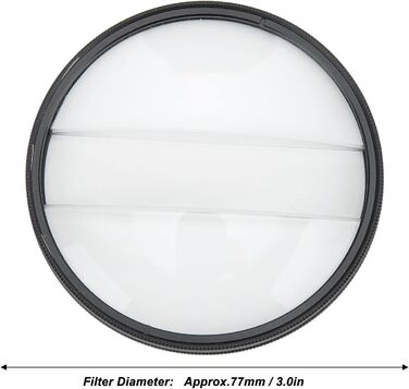 Подвійний скляний роздільний діоптрійний фільтр, 77-мм розділений діоптрійний призматичний фільтр камери Подвійний скляний розділений діоптрійний фільтр для обєктива Розмиття центрального фільтра масштабування, для дзеркальних фотоапаратів на відкритому п