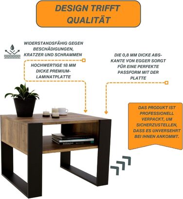 Журнальний столик для вітальні з високоякісної деревини, міцний та сучасний журнальний столик з додатковим місцем для зберігання, ретро-чорний колір, прямокутний, 53,6 Г x 65 Ш x 45 В см.