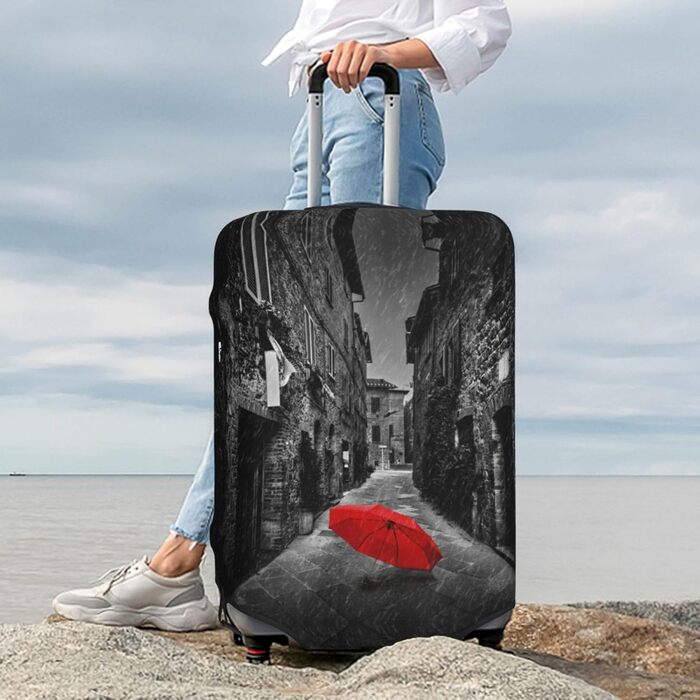 Чохол для валізи BAFAFA з принтом Червона парасолька, захист від подряпин та пилу, еластичний, чорний, розмір 80
