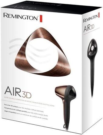 Фен Remington Ionen Air3D bronze легкий та збалансований з інноваційним 3D-потоком повітря (швидкість 110 км/год, 3 температурні та 2 ступені обдуву, 2 насадки-концентратори дифузор) D7777