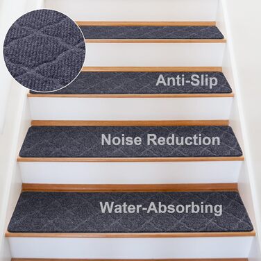 Нековзні сходинки для дерев&39яних сходинок, 20 x 76 см, нековзні сходинки для використання всередині приміщень, килимові сходинки із самоклеючою основою, знімні та придатні для прання в пральній машині, світло-сірий візерунок 7