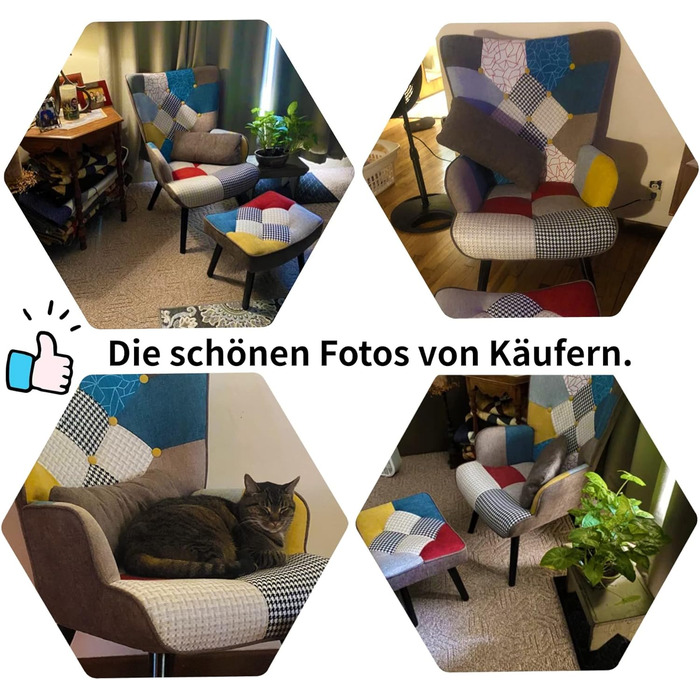 Крісло для відпочинку HomeMiYN з пуфом для ніг, крісло у стилі печворк, крісло з відкидною спинкою, дерев&39яне крісло для вітальні, сучасне крісло для телевізора, крісло для відпочинку, лляне крісло у стилі печворк, ніжки з масиву дерева, коричневий колі