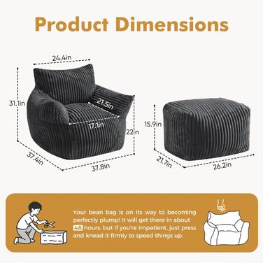 Диван-гойдалка JULY&39S SONG зі спинкою та підставкою для ніг, крісло-мішок XXL з пуфом для дорослих, диван-лінивець, подушка для сидіння в приміщенні для спальні, вітальні, зимового садка, темно-сірий