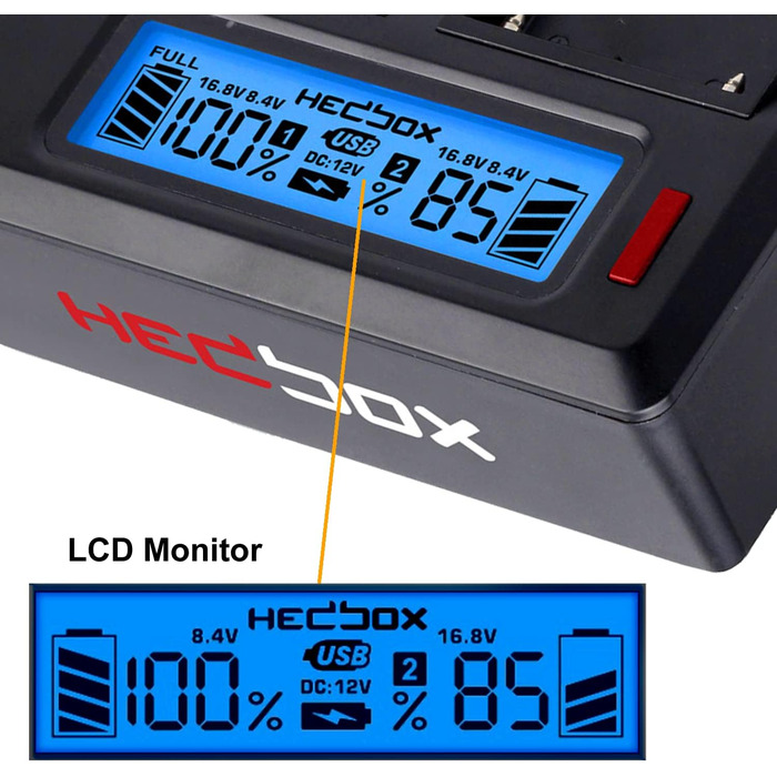 Подвійний зарядний пристрій із РК-дисплеєм для акумуляторів Sony BP-U30, U60, U90 та Hedbox HED-BP75D, HED-BP95D., 50/DBPU