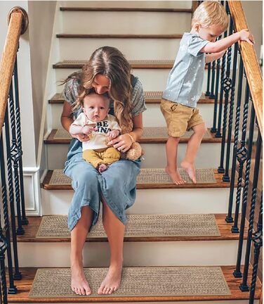 Лляні сходинки для дерев&39яних сходинок всередині приміщень, 76,2 x 20,3 см, 15 шт. , покращена самоклеюча основа, нековзні килимки для сходів, що знімаються та приклеюються, багаторазові 8x30 дюймів, бежевий 15