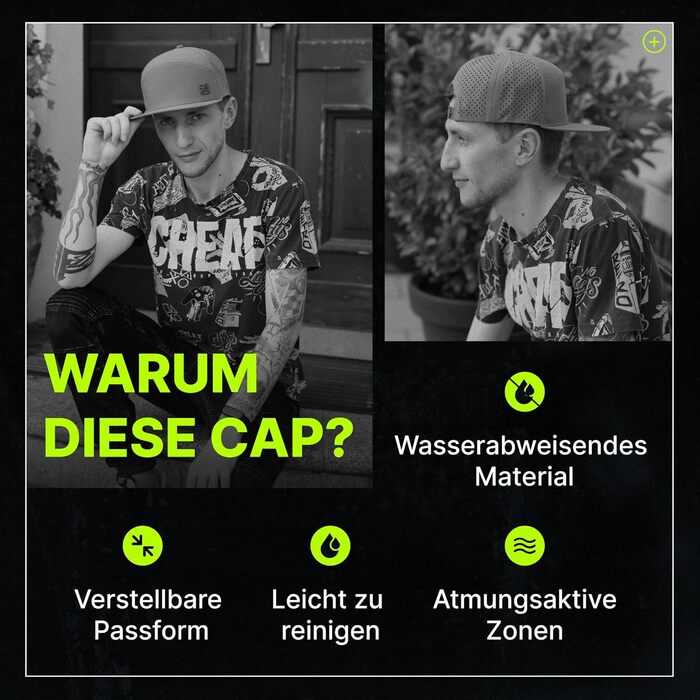 Кепка Snapback для чоловіків та жінок - Водовідштовхувальна бейсболка для чоловіків та жінок - Регульований розмір, Один розмір, Графітово-чорний