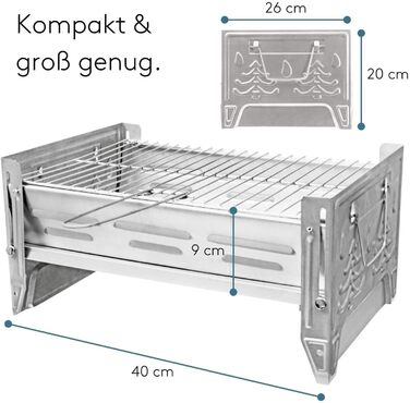 Кемпінговий гриль VENTON 26,8 x 40,2 x 19,8 см (Д x Ш x В) Складаний та портативний міні-гриль Практичний дорожній гриль зі знімною решіткою для гриля Міцний складаний гриль з нержавіючої сталі Портативний гриль для вулиці