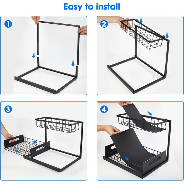 Органайзер для зберігання під раковиною UINOFLE, 2 полиці, висувний кошик, органайзер, шухляди, висувна шафа-органайзер, багатоціл