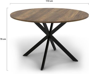 Круглий обідній стіл ALIX зі стільницею Hawkins, місце для 4-6 осіб, ніжки-павуки, темне дерево та чорний колір, 110 см