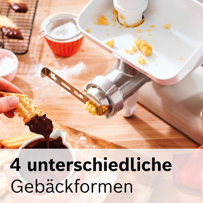 Набір аксесуарів Bosch BakingSensation MUZ5BS1 для кухонних машин серії 4 м'ясорубка, пластикова чаша, насадка для печива, перфорована решітка, 4 форми для печива, нержавіюча сталь, можна мити в посудомийній машині