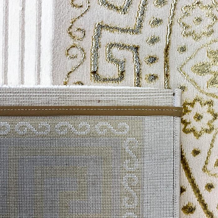 Килим для вітальні спальні меандр короткий ворс чарівний благородний орнамент східний блискучий величезний XXL крем-золото 240 х 3