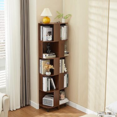Вінтажна книжкова полиця, книжкова полиця, окремостояча книжкова полиця з 5 полицями, книжкова шафа, кутова полиця, дерев&39яна книжкова полиця, полиця для вітальні, спальні, домашнього офісу, 28,5x28,5x173 см (Ш)