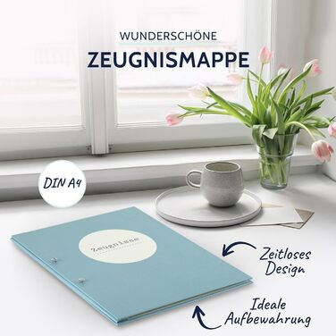 Папка для сертифікатів пастельно-бірюзового кольору, папка для сертифікатів DIN A4, папка для документів з кришкою, що загвинчується, і 12 прозорими кишенями, папка з лляної структури з 12 рукавами, приблизно 24 x 31,5 x 2 см, 36113