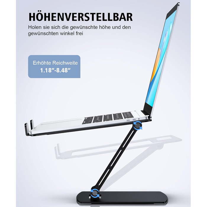 Підставка для ноутбука Glangeh регульована по висоті, ергономічна, портативна. Складана алюмінієва підставка для ноутбука та книг, сумісна з MacBook Air Pro (1016 дюймів), чорного кольору.