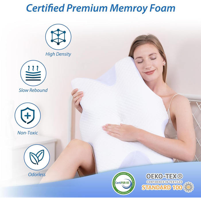 Ортопедична подушка HOMCA, подушка для шиї, подушка для голови з піни з ефектом пам&39яті, ергономічна подушка, доступні м&39які/жорсткі варіанти, знімна, для сну на спині, боці та животі, 60 * 44 * 13/14,5 см